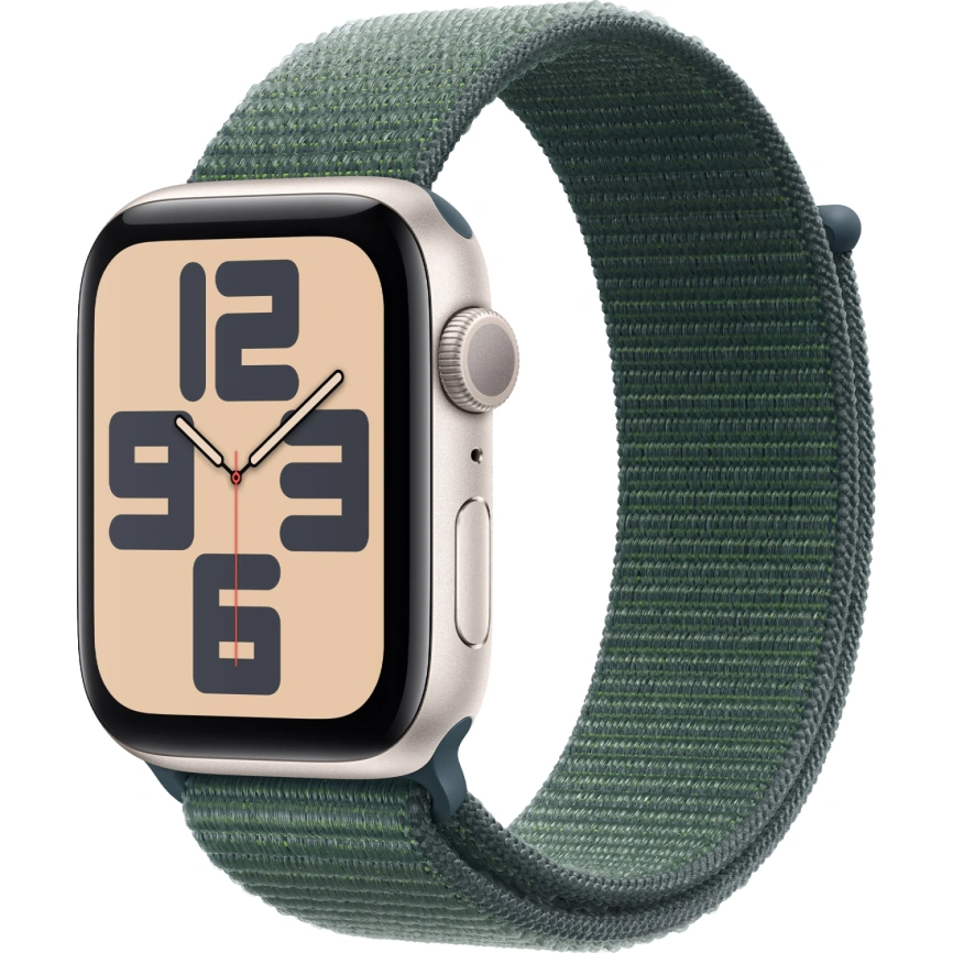 Смарт-часы Apple Watch SE (2024) 44mm Starlight Aluminium Case with Lake Green Sport Loop (MXEW3) фото 1